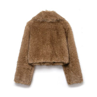 Georgia | Brown Faux Fur Lapel Cropped Jacket
