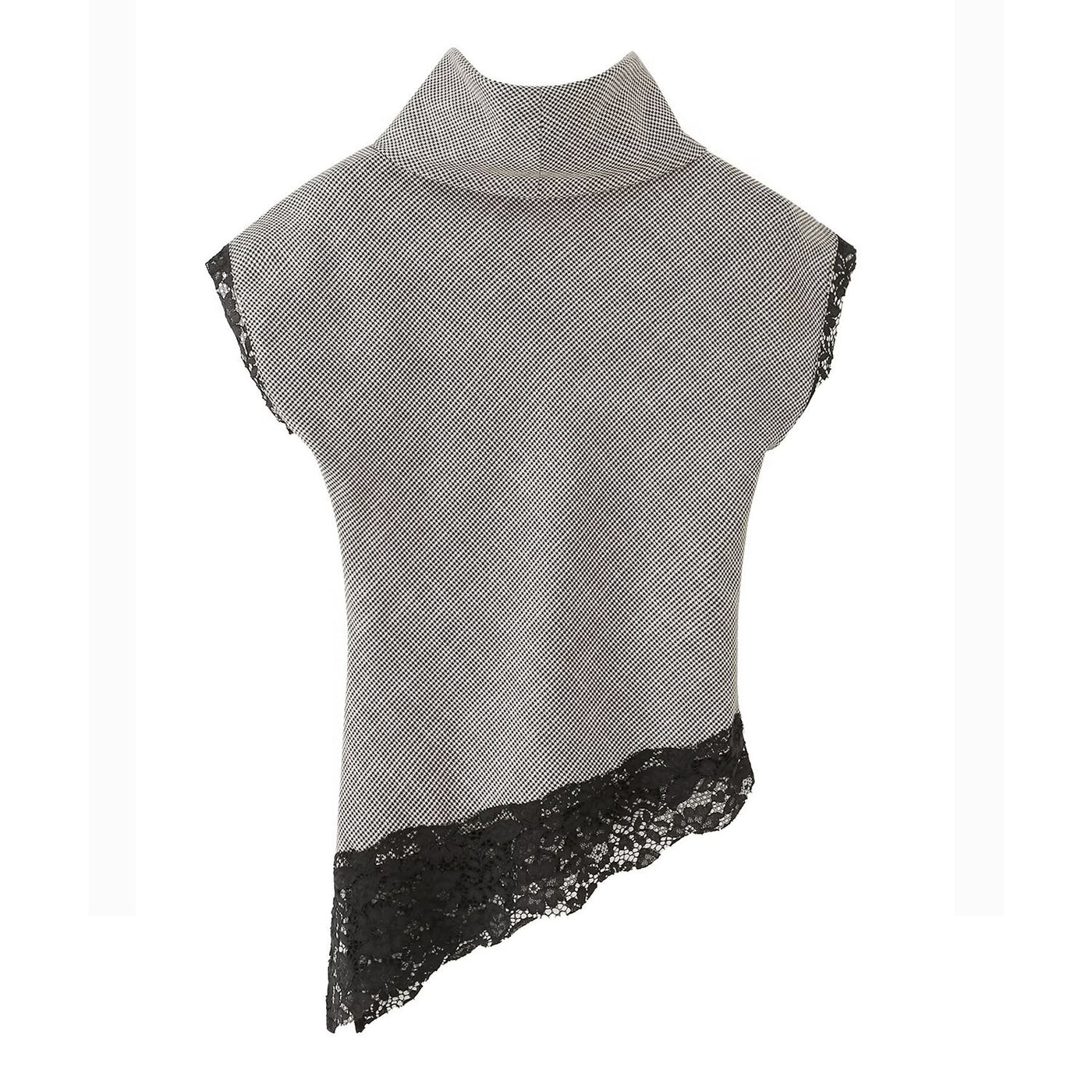 Betsy | Patterned Fine Knit Lace Trim Asymmetric Top