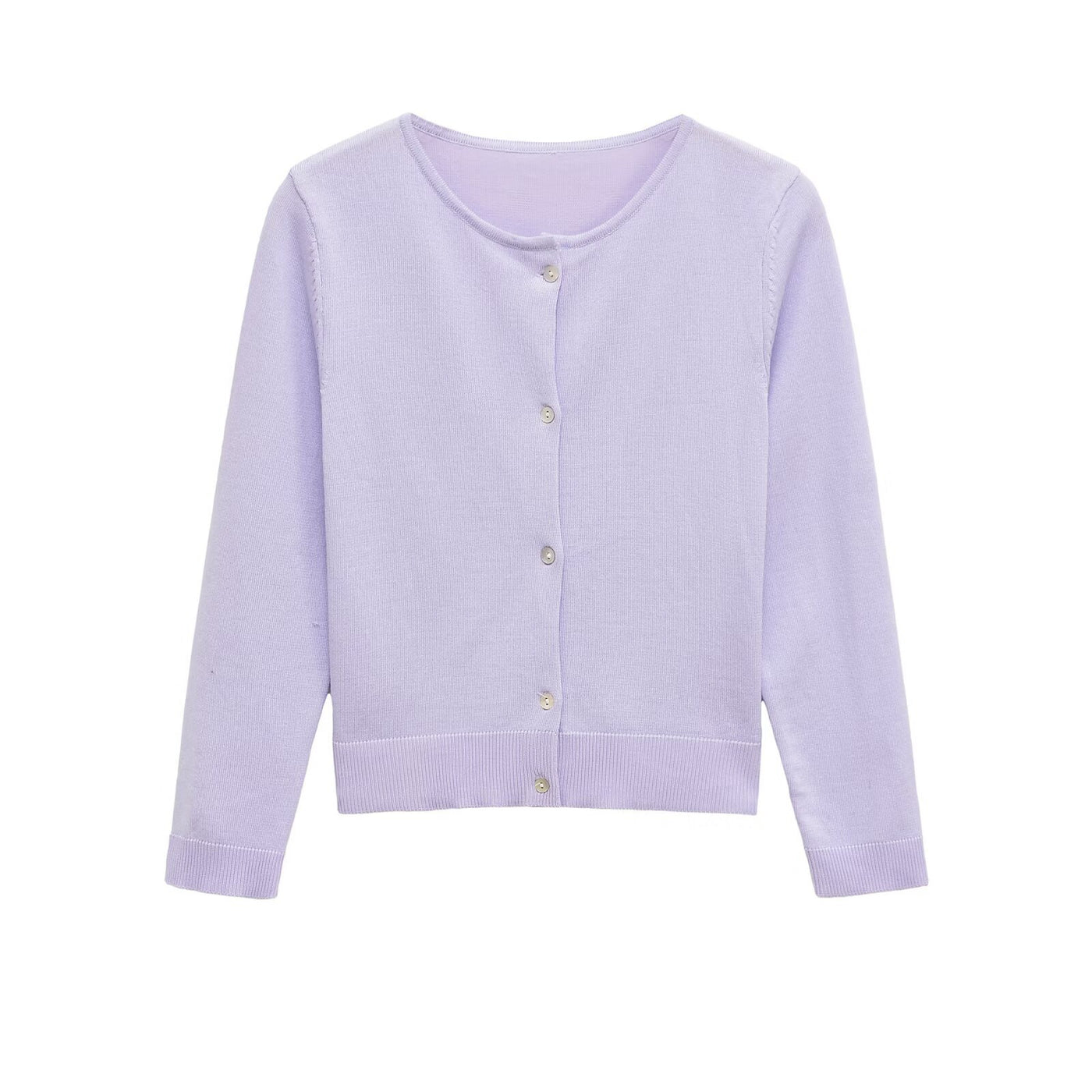 Erin | Crew Neck Button Front Ribbed Lightweight Cropped Cardigan