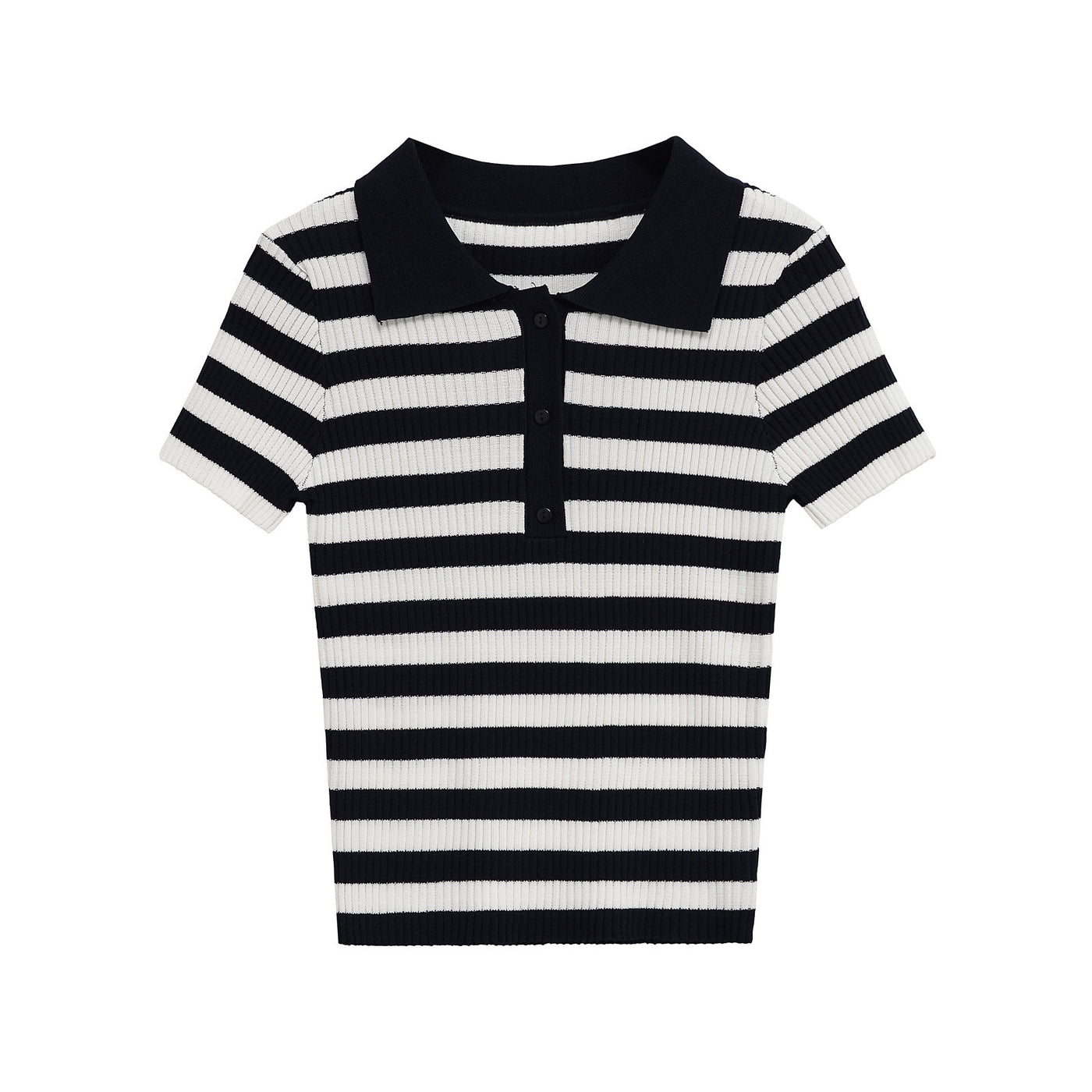 Phoebe | Striped Ribbed Knit Polo Crop Top