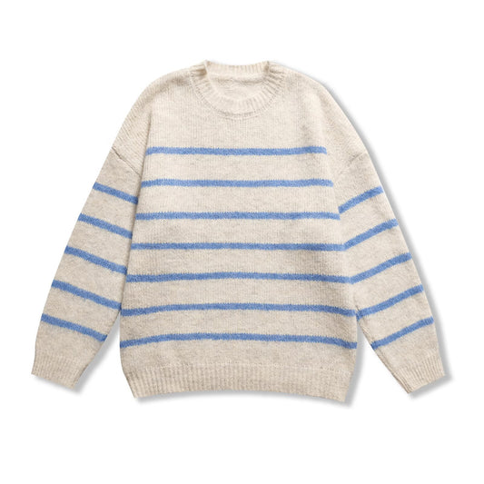 Elise | Striped Knitted Sweater Cream Blue Long Sleeve