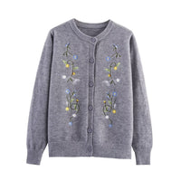 Beatrice | Floral Embroidery Crew Neck Button Front Knit Cardigan