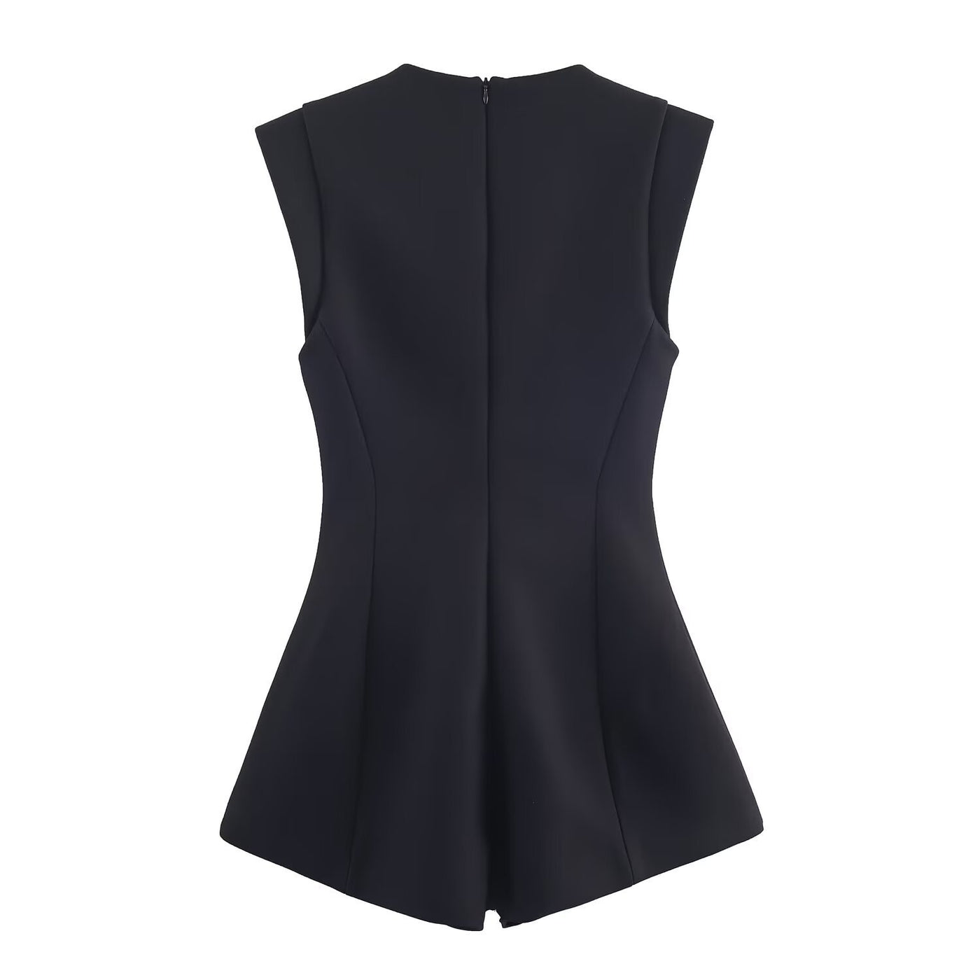Ada | Square Neck Diamante Button Romper in Black