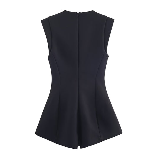 Cleo | Elegant Corset Black Playsuit Square Neck Button Detail