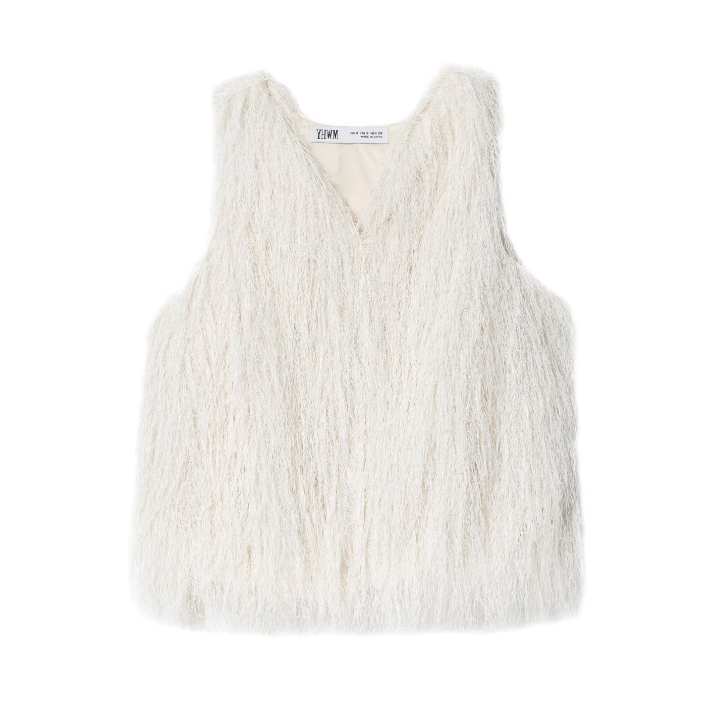 Willa | Fluffy Vest Top White Sleeveless V Neck