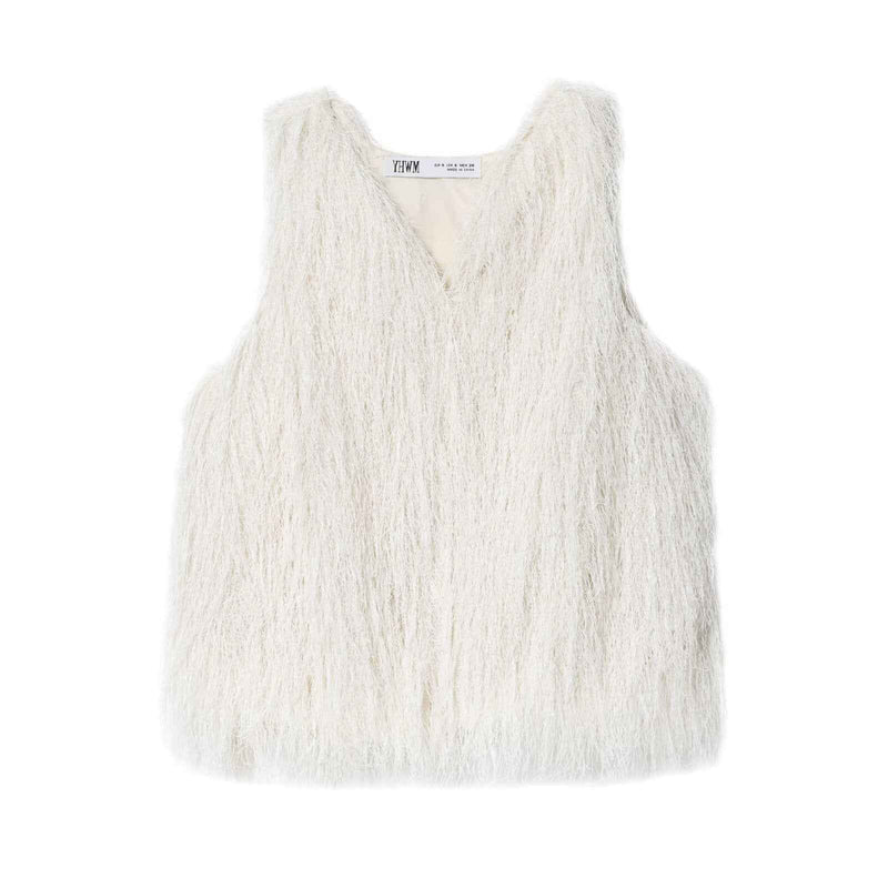 Willa | Fluffy Vest Top White Sleeveless V Neck