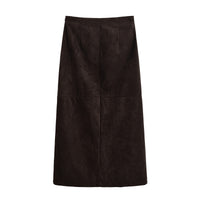 Amelia | Button-Front Faux Suede Wrap Midi Skirt