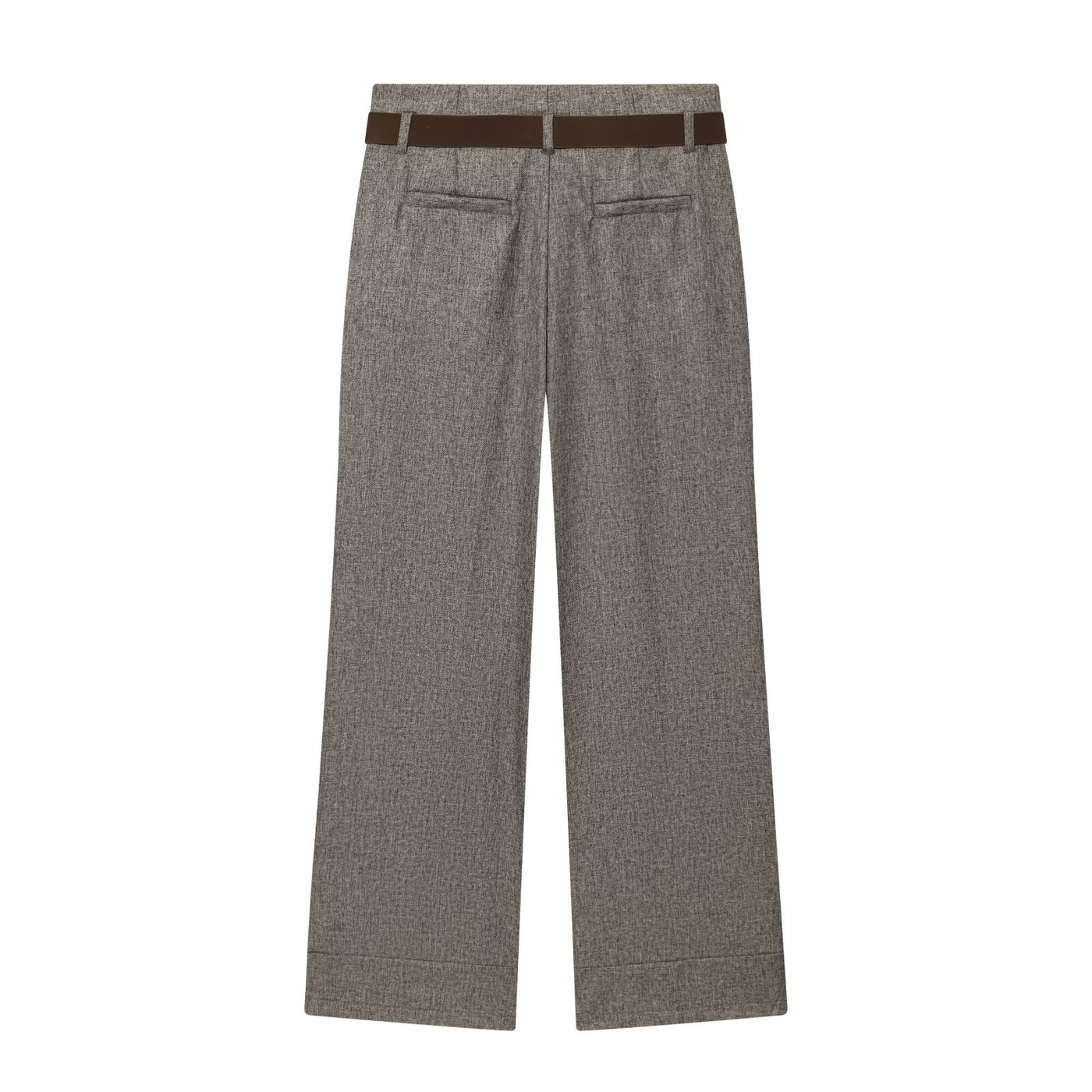Sophia | Cuffed Hem Flat-Front Wide-Leg Tailored Trousers in Grey