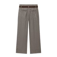 Sophia | Cuffed Hem Flat-Front Wide-Leg Tailored Trousers in Grey