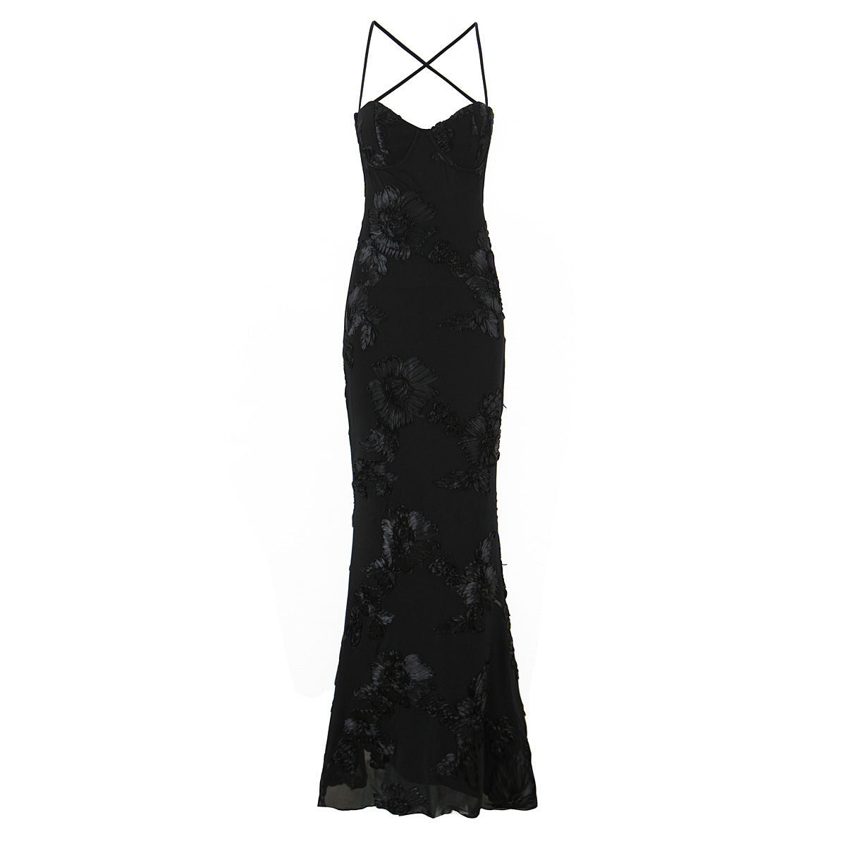 Mira | Elegant Floral Maxi Dress Black