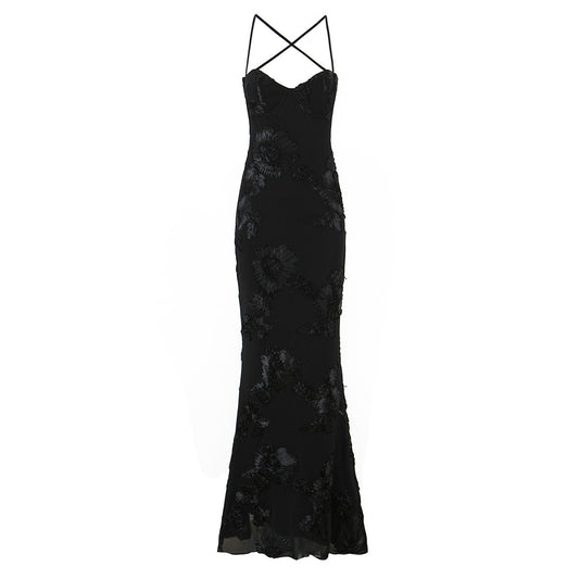 Mira | Elegant Floral Maxi Dress Black