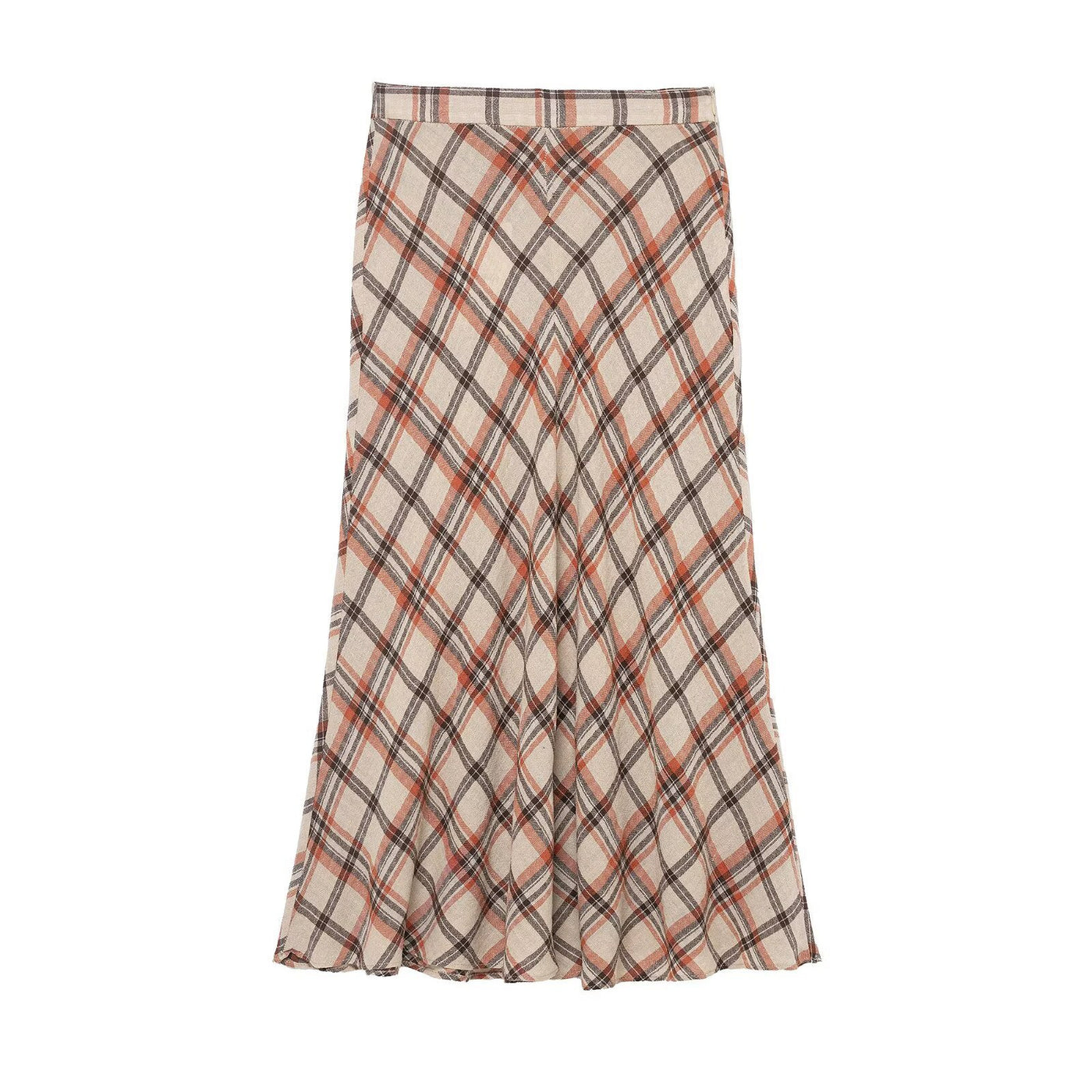 Maisie | Plaid Linen Pleated Midi Skirt