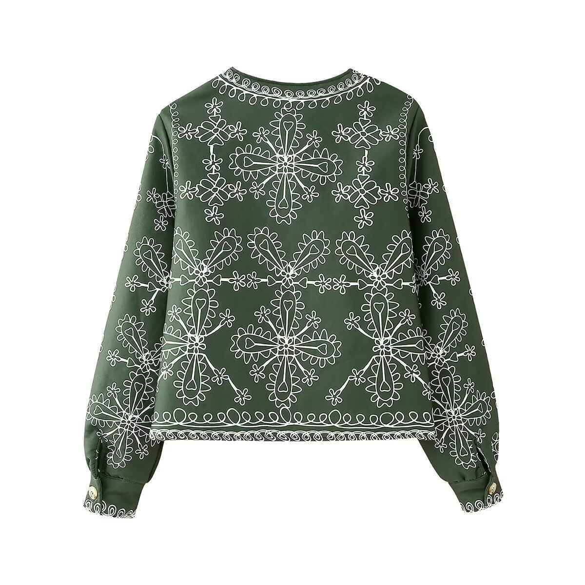 Sia | Bomber Jacket Green Embroidered Short Zip Up Cropped