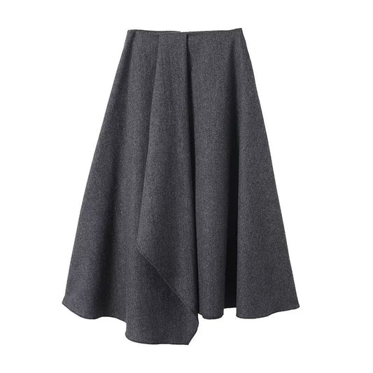 Demi | Midi Skirt Grey A Line Asymmetric Knitted