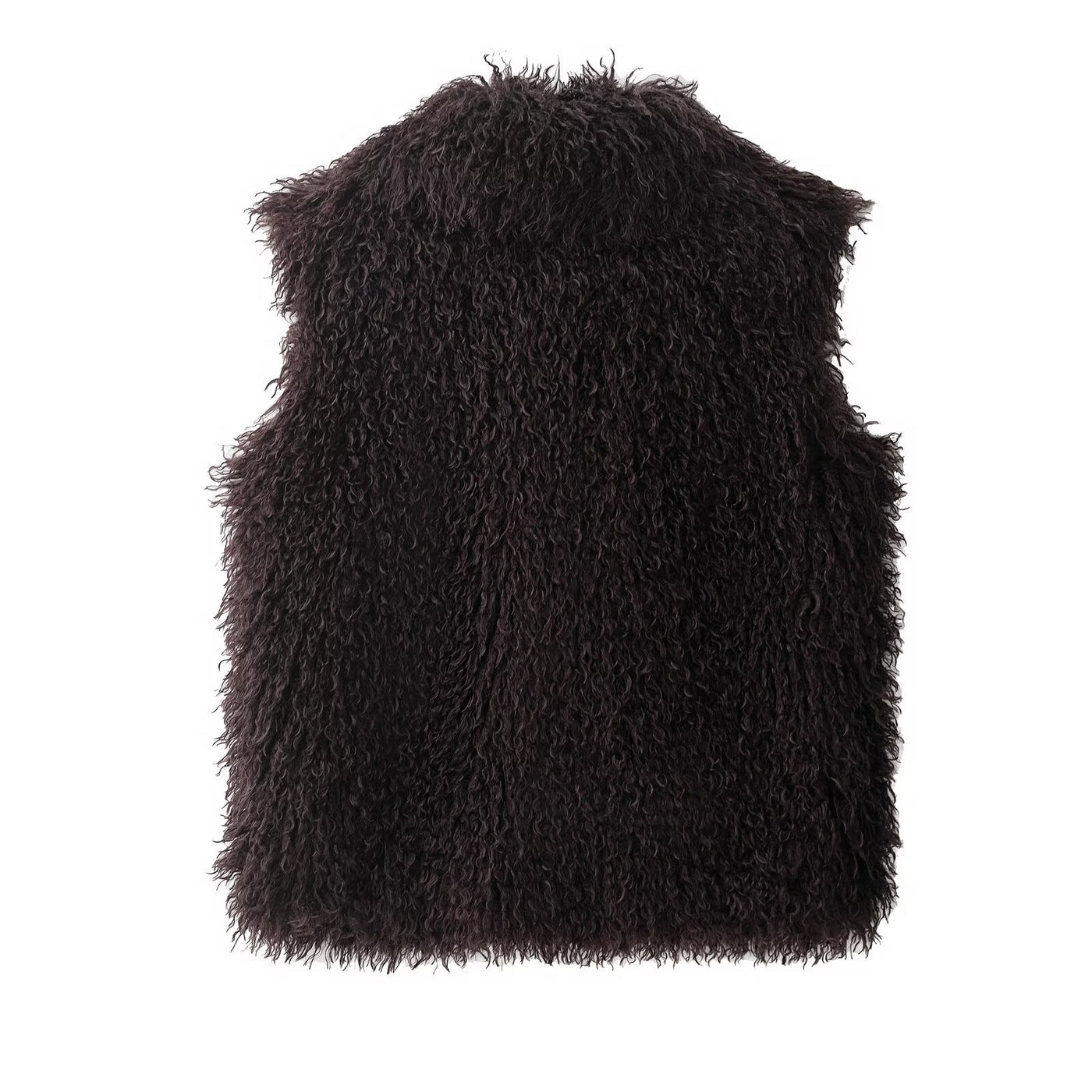 Lila | Brown Shaggy Knit Open-Front Vest