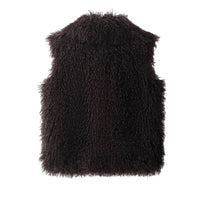 Lila | Brown Shaggy Knit Open-Front Vest