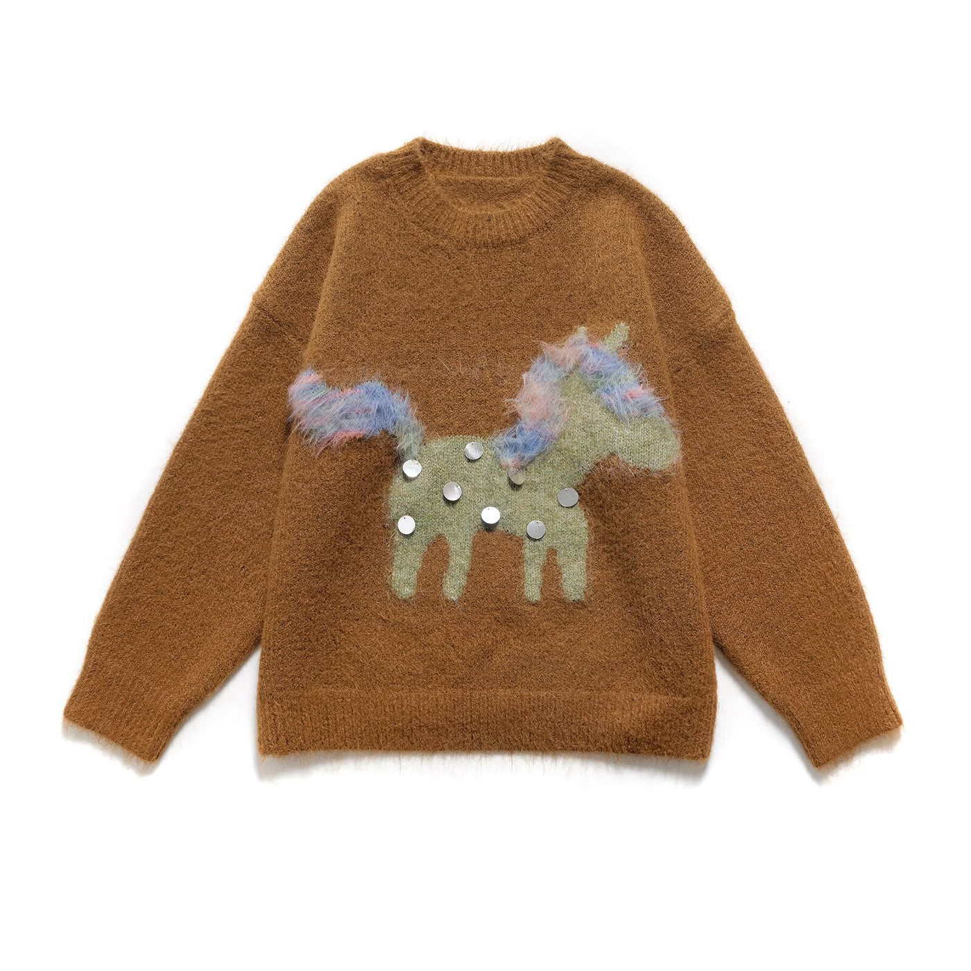 Cecilia | Relaxed Fluffy Knit Pony Print Top