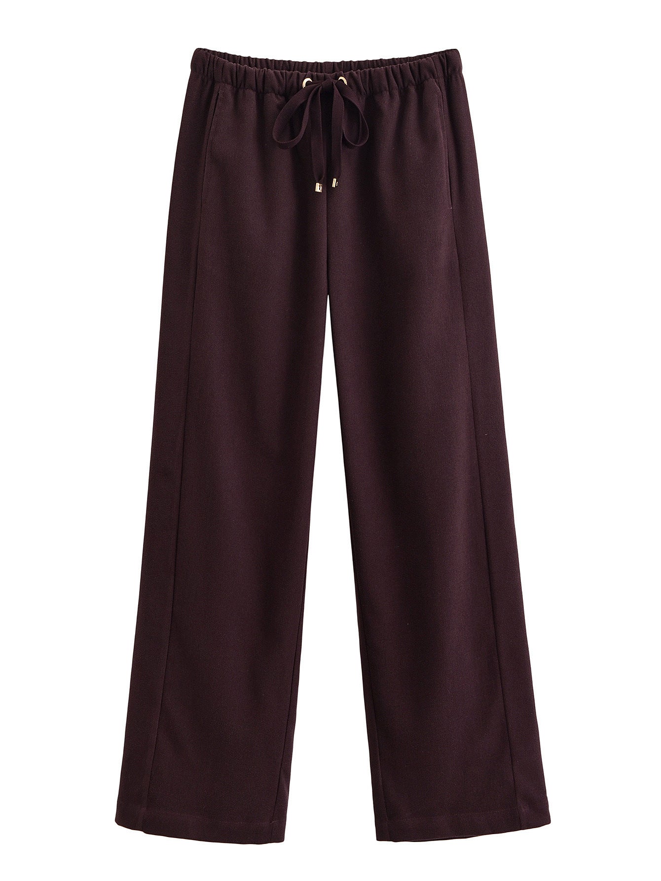 Evie | Drawstring Brushed Terry Wide-Leg Trousers with Gold-Tone Aglet