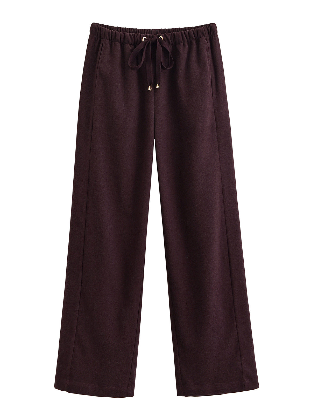 Evie | Drawstring Brushed Terry Wide-Leg Trousers with Gold-Tone Aglet