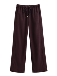 Evie | Drawstring Brushed Terry Wide-Leg Trousers with Gold-Tone Aglet
