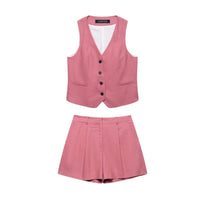 Niamh | V-Neck Waistcoat Pleated Shorts Co-ord Set