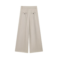 Olivia | Front-Pleat Tailored Waist Wide-Leg Linen Trousers in Cream
