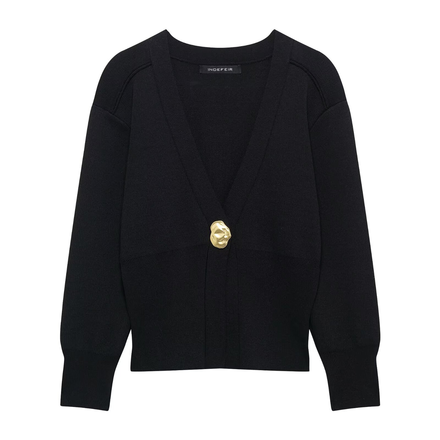 Ada | Deep V-Neck Gold Button Structured Shoulder Cropped Cardigan