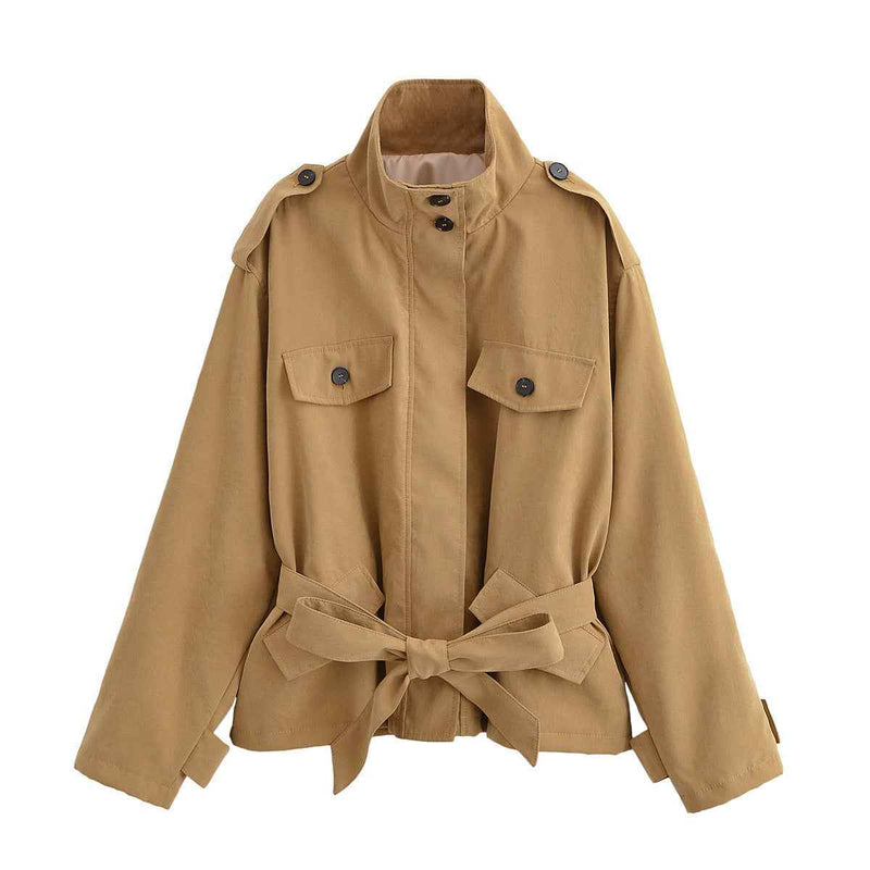 Sable | Utility Jacket Camel Belted High Neck Cropped