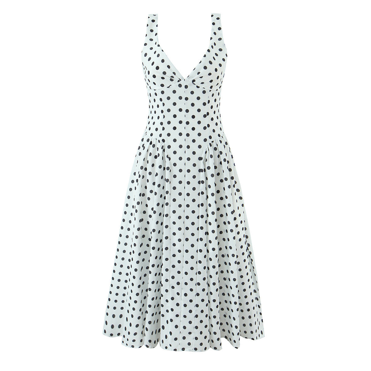 Eliana | Polka Dot V-Neck Pleated Midi Dress