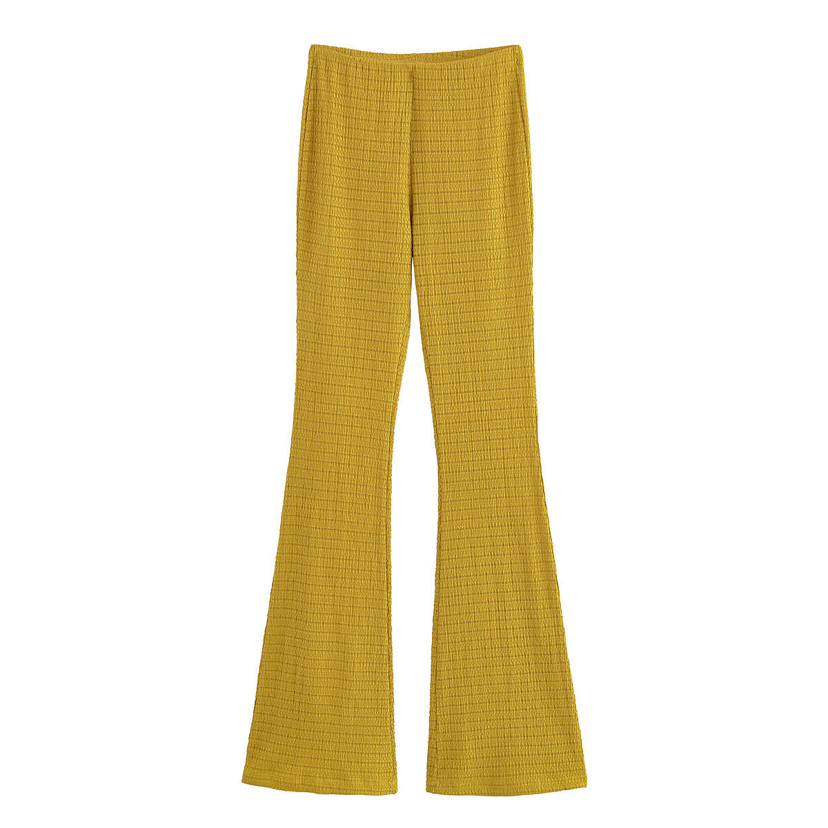 Eleanor | High-Waist Flared Textured Knit Wide-Leg Trousers in Yellow