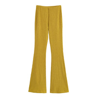 Eleanor | High-Waist Flared Textured Knit Wide-Leg Trousers in Yellow