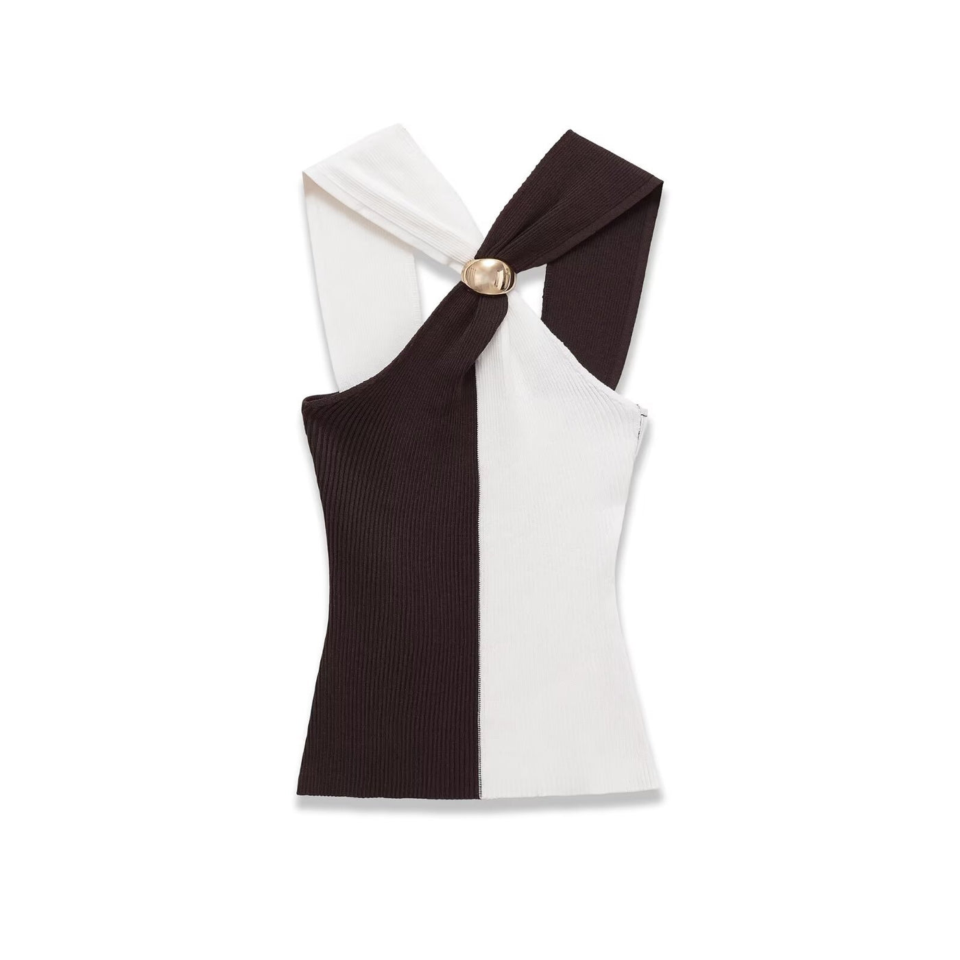Francesca | Two-Tone Ribbed Halter Crop Top