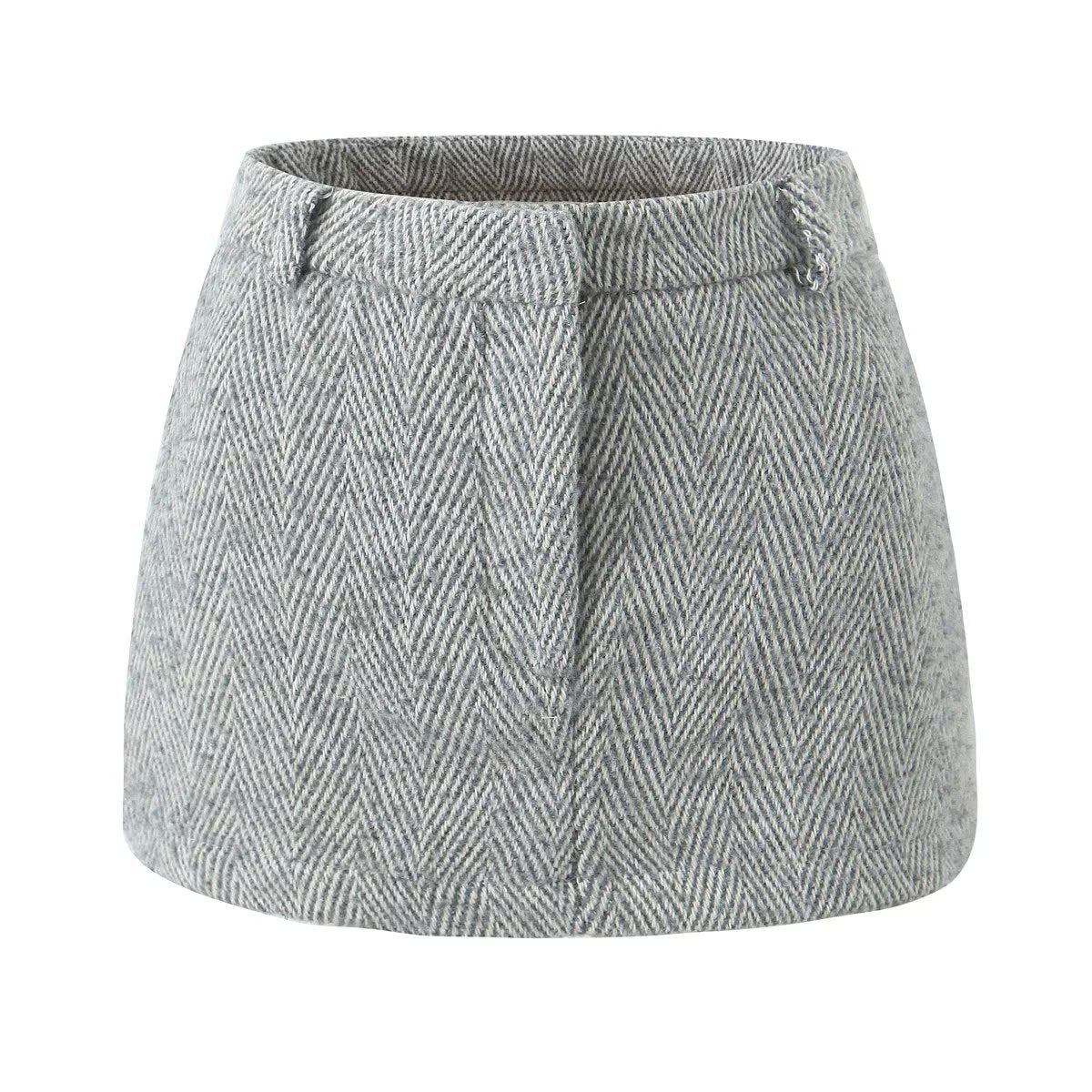 Elsie | Herringbone Weave Low-Rise Mini Skirt