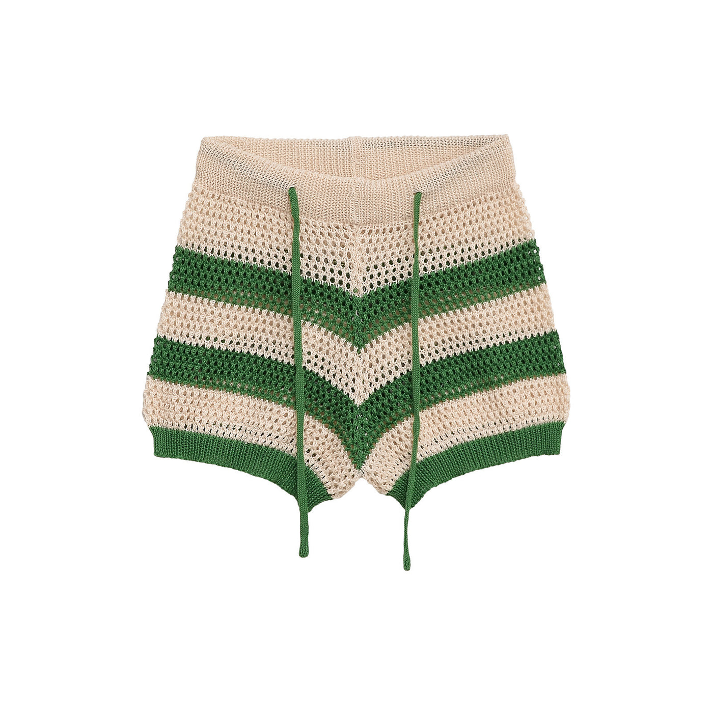 Holly | Striped Open-Knit Crochet Shorts with Drawstring Waist