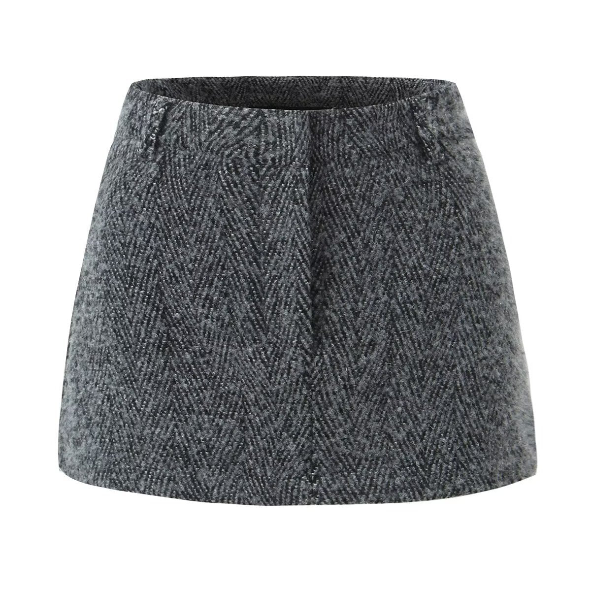 Elsie | Herringbone Weave Low-Rise Mini Skirt