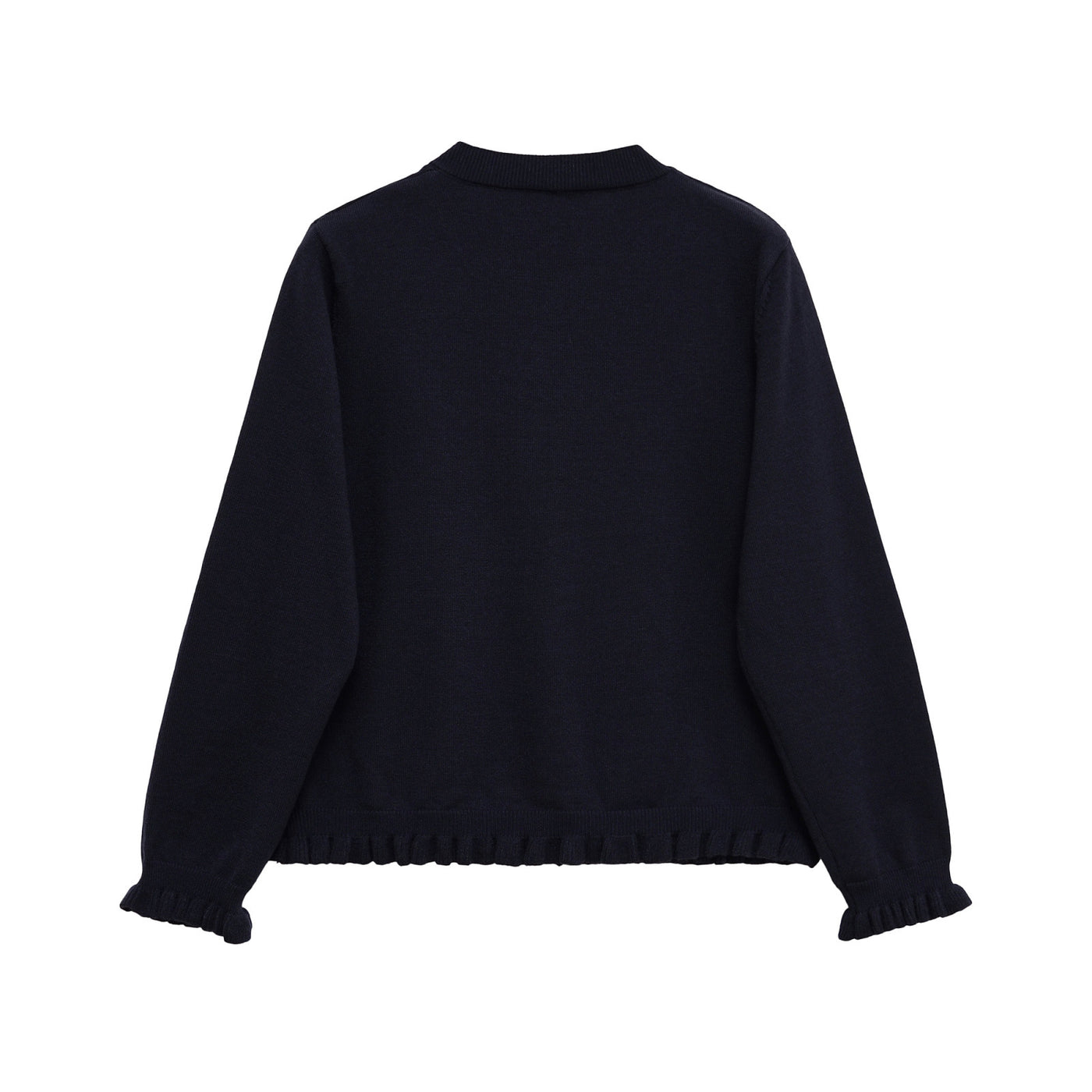 Sienna | Ruffle Trim Button Front Crew Neck Ruffled Cuff Cropped Knit Cardigan