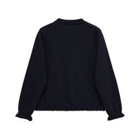 Sienna | Ruffle Trim Button Front Crew Neck Ruffled Cuff Cropped Knit Cardigan