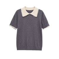 Sara | Scallop Collar Cropped Knit Top