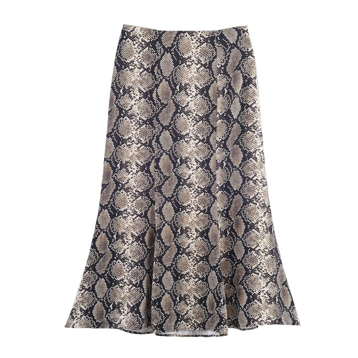 Yasmine | Snake Print Bias-Cut Satin Midi Skirt