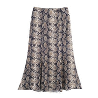 Yasmine | Snake Print Bias-Cut Satin Midi Skirt