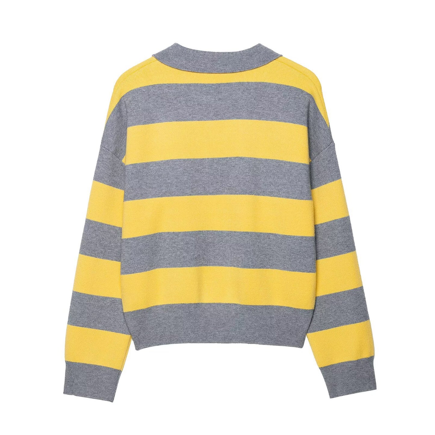 Ella | Yellow Stylish Striped Knit Polo Jumper