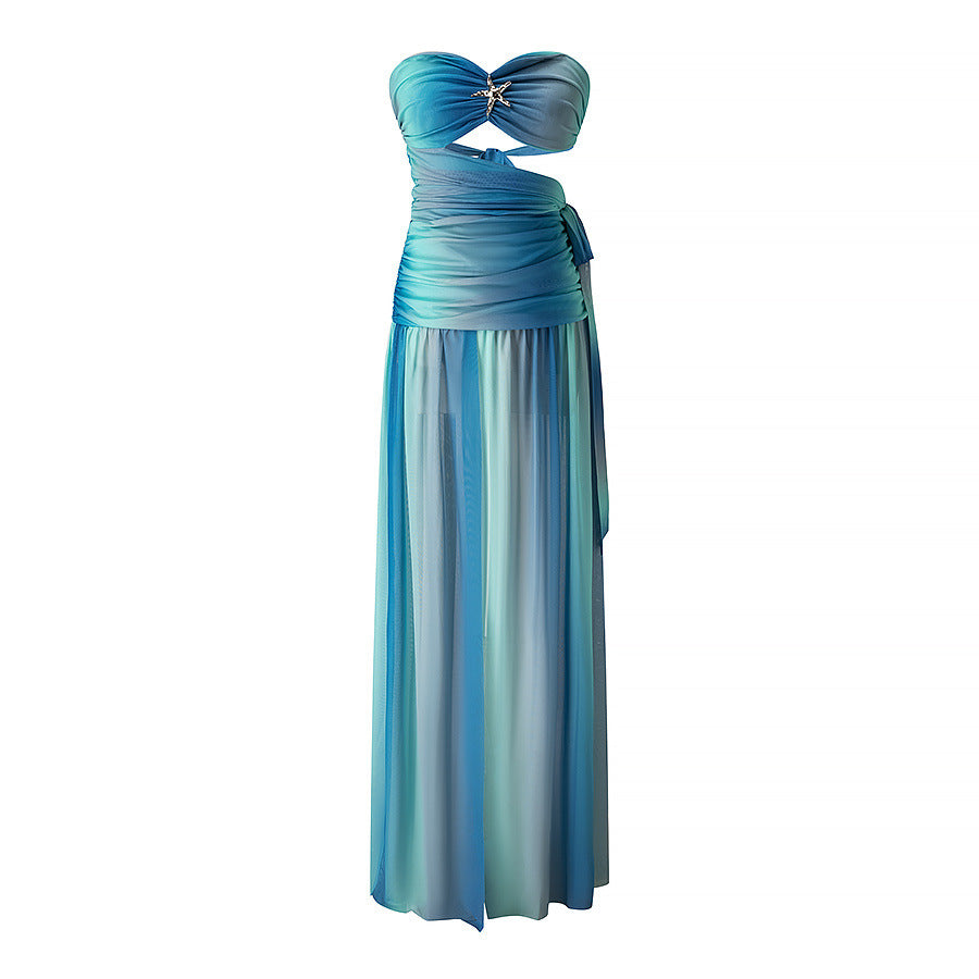 Abigail | Ombre Strapless Ruched Waist Cut-Out Maxi Dress