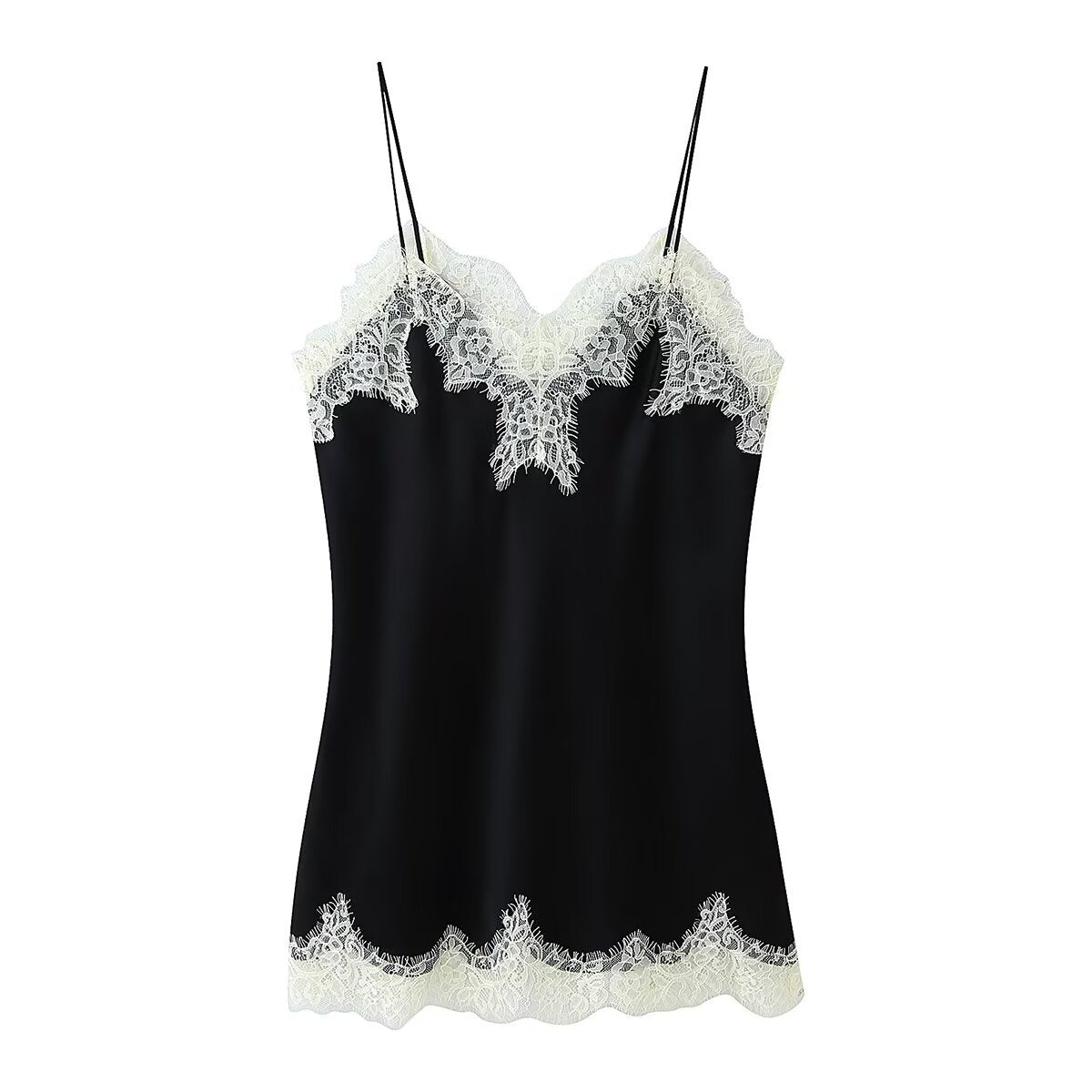 Alexandra | Satin Lace Trim Spaghetti Strap Cami Top