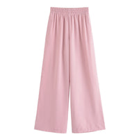Esther | Elasticated Waist Side Pocket Wide-Leg Jersey Trousers in Pink and Yellow