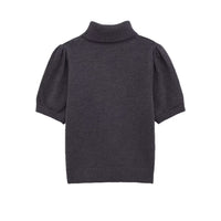 Gracie | Roll Neck Puff Sleeve Ribbed Crop Knit Top