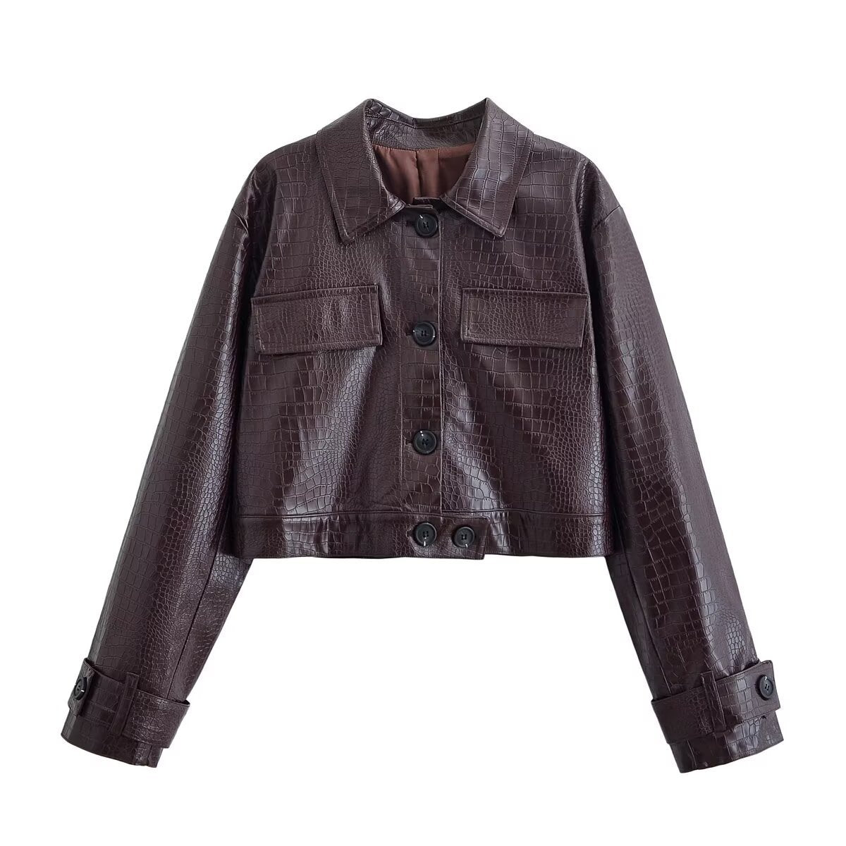 Maisie | Croc Embossed Faux Leather Jacket Trousers Set