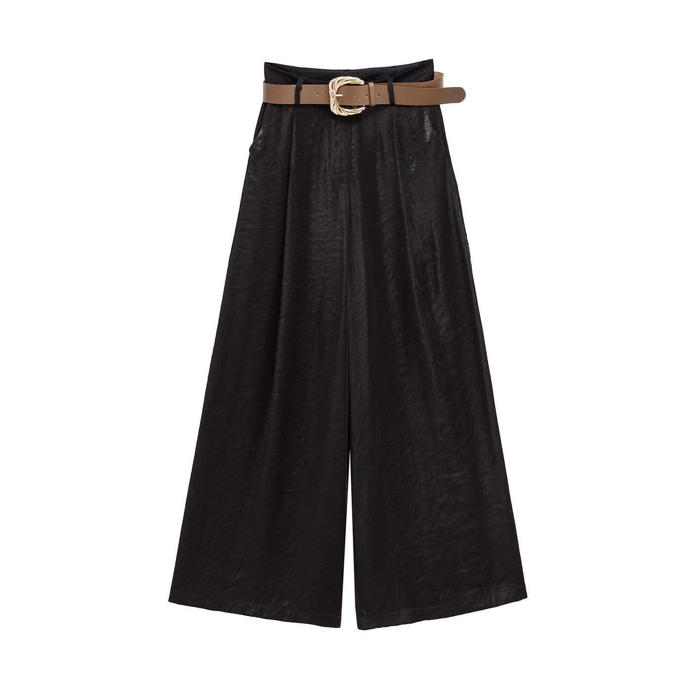 Aimee | High-Waist Front-Pleat Flowing Wide-Leg Satin Trousers