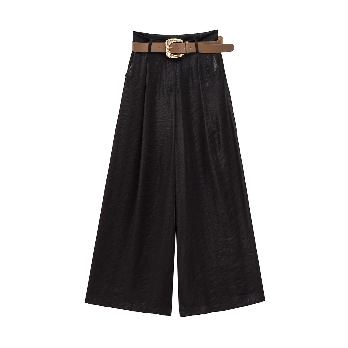 Aimee | High-Waist Front-Pleat Flowing Wide-Leg Satin Trousers
