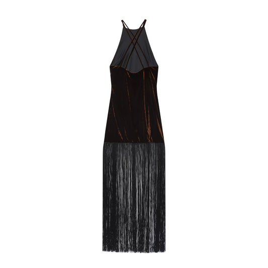 Saskia | Elegant Velvet Fringe Maxi Dress