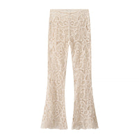 Freya | Open-Weave Crochet Knit Flared Trousers with Elasticated Waist
